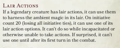 Hey,  #DND5e GMs, do you like  #LairActions? They're fun, yah? Being able to do weird stuff to make encounters more interesting, even when it's not the monster's turn, is fun. Cool. Hear me out a little bit. :D1/x