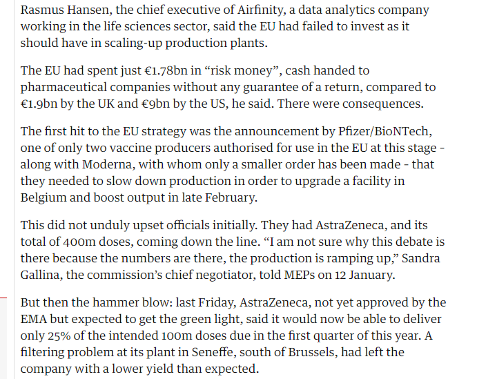 This is an extract from an article I just RTd (link below) it deals with what I've trying to argue about most of today. The UK made an upfront payment to AZ as "risk money" with no guarantee of return, to help upscale production.