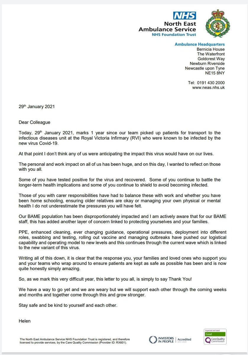 It's always lovely to receive a letter of appreciation. But this really does apply to all of the amazing crew, call takers and everyone else who keeps the wheels turning at #neas thank you @HelenRay_CEO