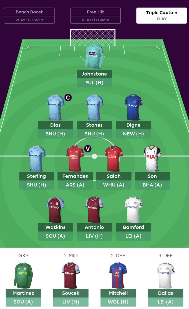 GW21 team locked in Transfers: Coufal & Holding -> Digne & Mitchell (-4)Dias Please share your  #FPL thoughts below 