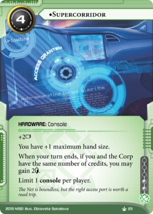 Shaper console named "Supercorridor". The illustration is a holoscreen seemingly projected from a vehicle's dashboard.