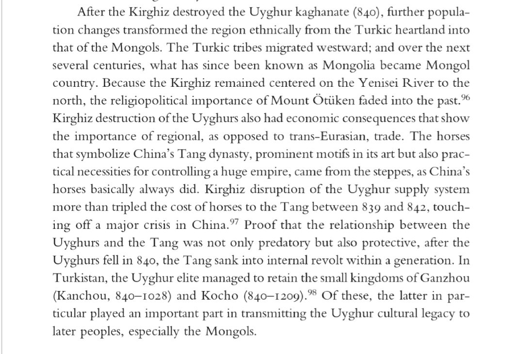 After the Uyghurs fell in 840 at the hands of the Kyrgyz, the Tang sank into internal revolt within a generation.