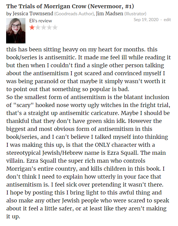 padmepansexual's tweet photo. we need to talk about Nevermoor, specifically the way it is drenched in antisemitism. #nevermoor #wundersmith #morrigancrow https://t.co/oRmrW7ESLV