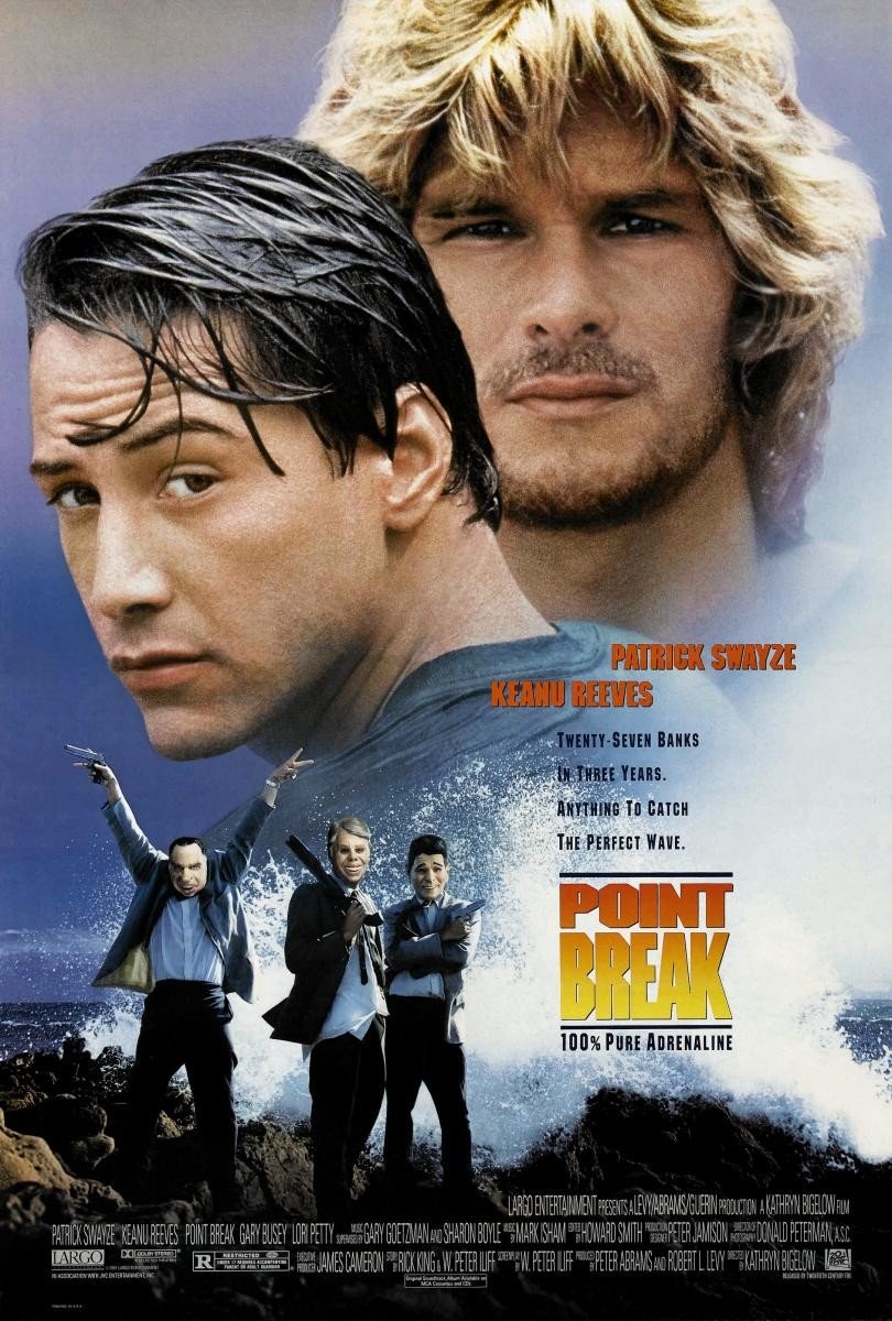 Point Break (1991) is a sprawling action epic about an FBI agent who goes undercover to hunt down a gang of surfers funding their independence from modern life through brazen daylight bank robberies.