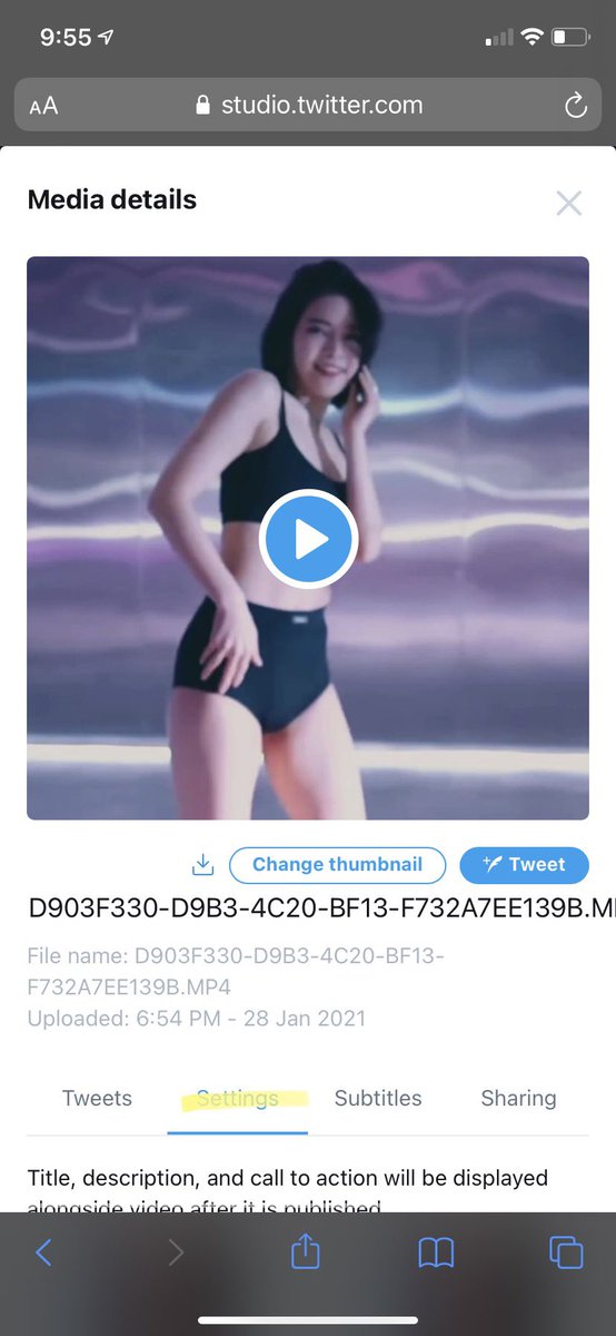 5. FROM THE SEARCH BAR (1st pic) type this in (just copy and paste): https://studio.twitter.com/library&nbsp;6. it’ll redirect you to this page (2nd pic) 7. click on a video you want to put an embedded link on 8. from there, click settings (3rd pic)