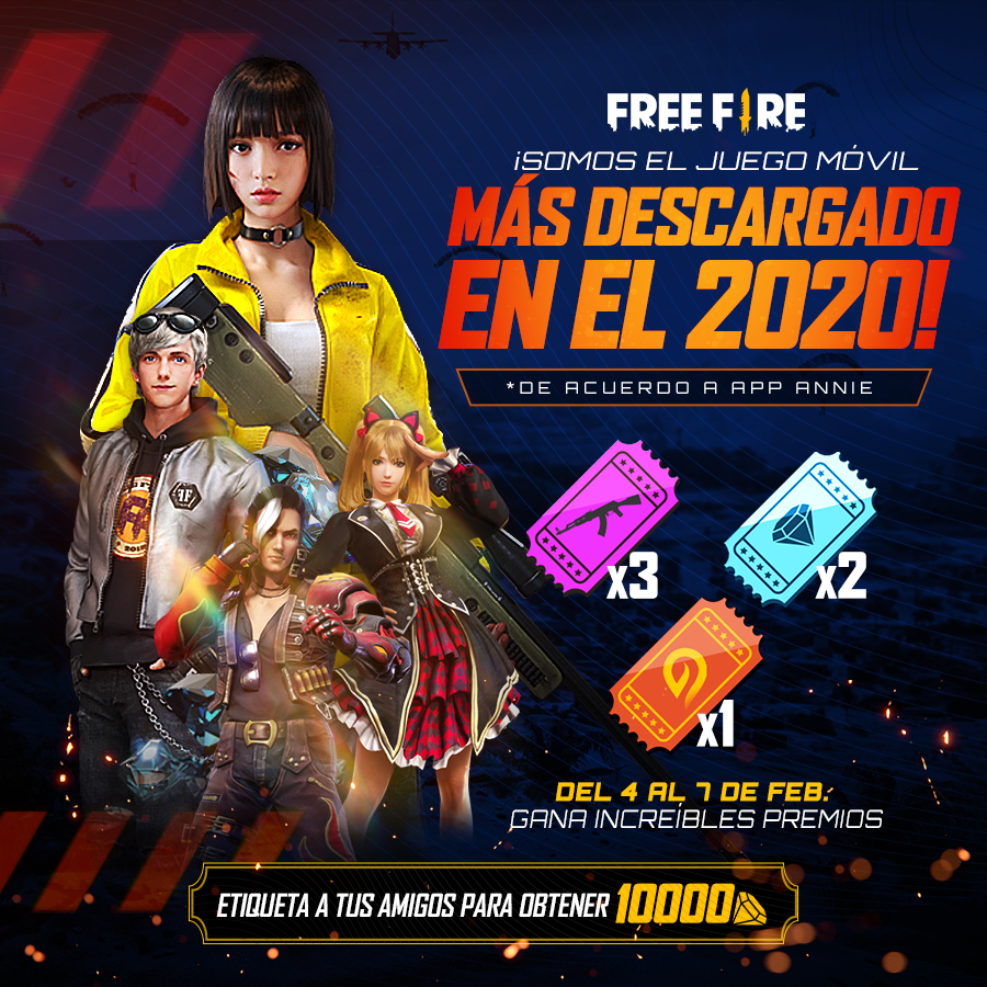¡Gracias a todos ustedes fuimos el juego más descargado durante 2020, de acuerdo a app annie! 🎉 

Para celebrarlo juntos etiqueta a tus amigos en esta imagen para tener la oportunidad de ganar ¡10,000 DIAMANTES! 💎😱  

No olvides dejar tu ID. 📝