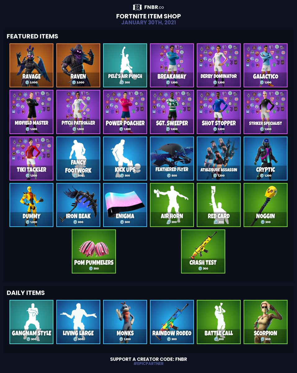 Fnbr Co On Twitter Fortnite Item Shop For January 30th 2021 Https T Co Nxpckxmqqb Use Creator Code Fnbr If You D Like To Support Us Epicpartner Set Personalised Reminders On Our Ios App Https T Co 2kmeb0k4z0 Https T Co Ye4nkzxmk0