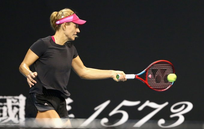 Angelique Kerber is seen at Melbourne Park for a late night practice session in preparation for the Australian Open 2021.