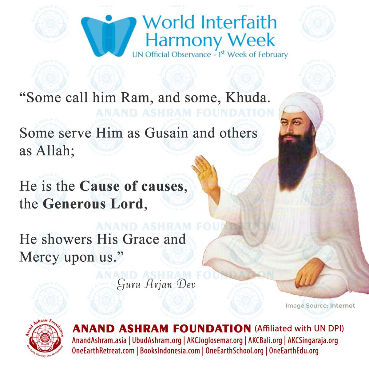 Anand_Krishna_'s tweet photo. Commencing the #WorldInterfaithHarmonyWeek Poster Campaign Today with a New Message Everyday for next 11 days | Time to Appreciate the Differences among us, Unite n Work Together fr the Welfare of All 🙏🏼 
.
@UN @UNHumanRights @UNICEF @InterfaithWorld @religionworldIN @Kemenag_RI https://t.co/FCbvpb0Tx1