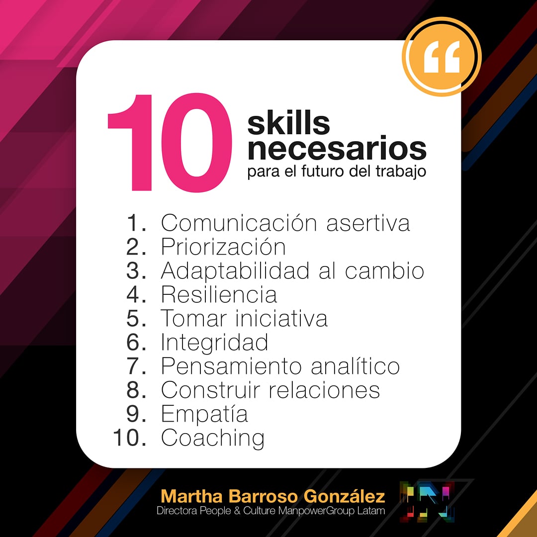 GCTIMexico's tweet photo. Martha Barroso, Directora de People &amp; Culture para Latinoamérica en @ManpowerMeCA nos comparte los skills más importantes que buscarán las empresas a partir de ahora en las nuevas vacantes. ¿Estás listo? 

#ElFuturoDelTrabajo #Webinar #Quote #GCTIMx 🇲🇽 #CulturaDeInnovación https://t.co/WIboBI1y24