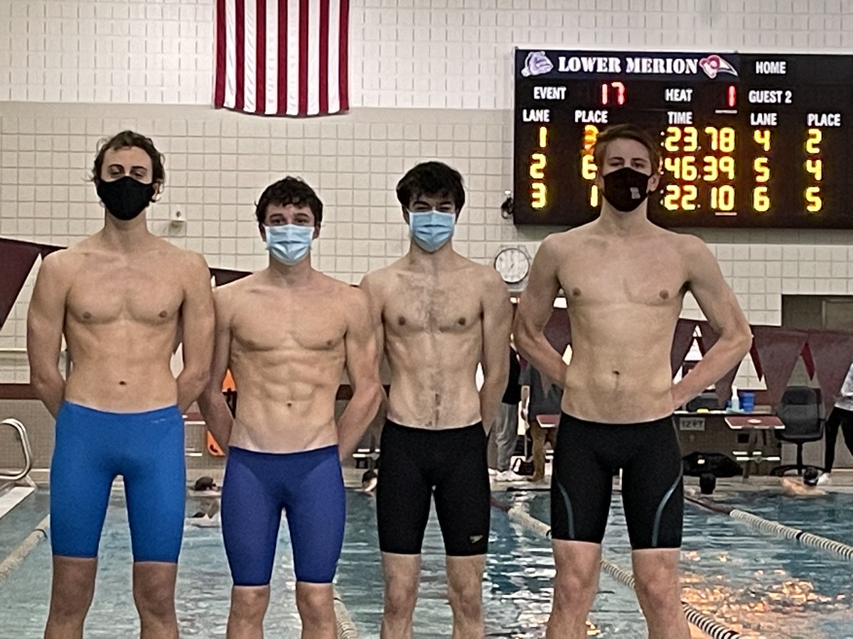 Congrats (L to R) to Chase Bentley, Rhett Cosgrove, Nathan Kellerman, and Jack Undercofler on setting the @lm_swimanddive pool record in tonight’s 200 Medley Relay with a time of 1:38:60. Check back later for more results. #radswim <a href="/DelcoSports/">Daily Times Sports</a> <a href="/RadnorHS/">RadnorHighSchool</a> <a href="/RadnorTSD/">Radnor Township School District</a>