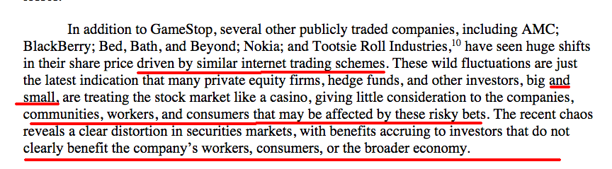 9/x Again Warren blames internet schemes and small traders. She's not only wrong, she's bizarrely focused on the wrong issue.The manipulation that took place was not people buying GME, it was rigging the entire market to crash select stocks bc some hedge funds were losing big.