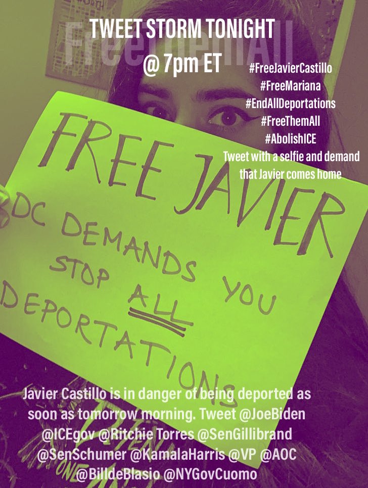 AMuslimCaucus's tweet photo. Twitter storm happening now to #FreeJavierCastillo: please tweet and share and boost— for the second time this week Javier, who was picked up by NYPD for jaywalking and moved to @ICEgov detention - is in danger of deportation https://t.co/VQ2dI75Smh