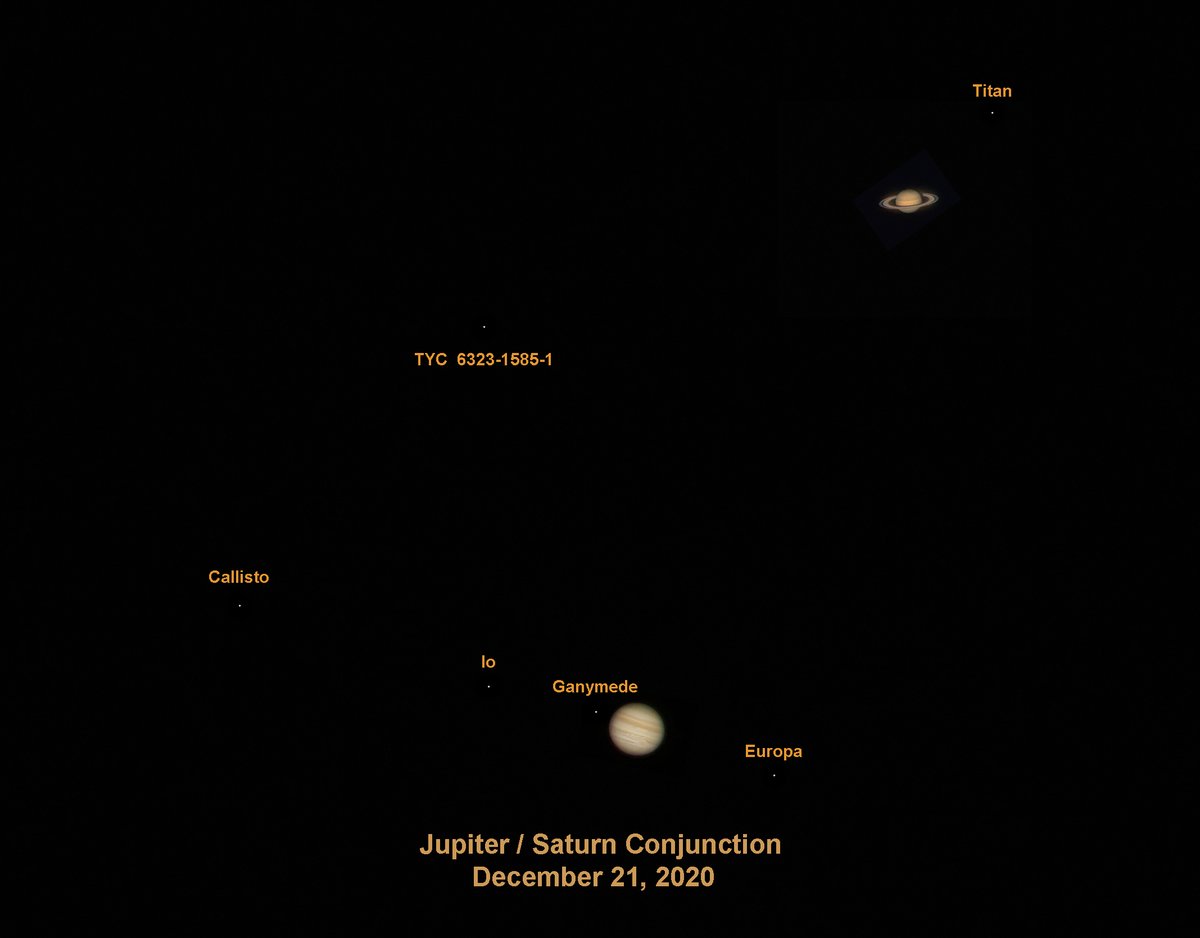 Here's my pic of the Jupiter/Saturn conjunction taken with my 10" Ritchey-Chretien telescope on Dec. 21, 2020.