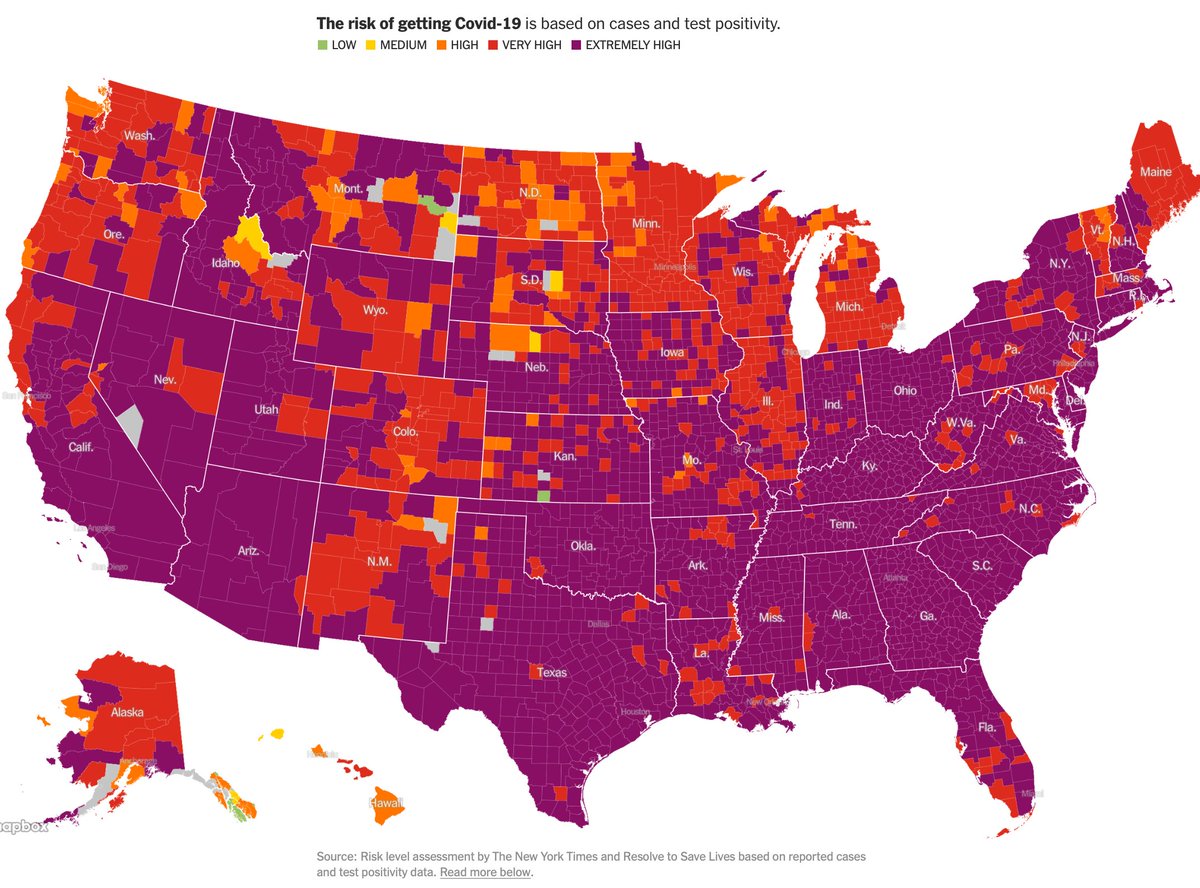 Thanks  @NYTimes for working with  @ResolveTSL to provide information on risk in every community. I’m horrified to see communities opening because things are “better” when risk is still very very high, as is the risk of new, more infectious variants. 3/  http://nyti.ms/2MglGKu 