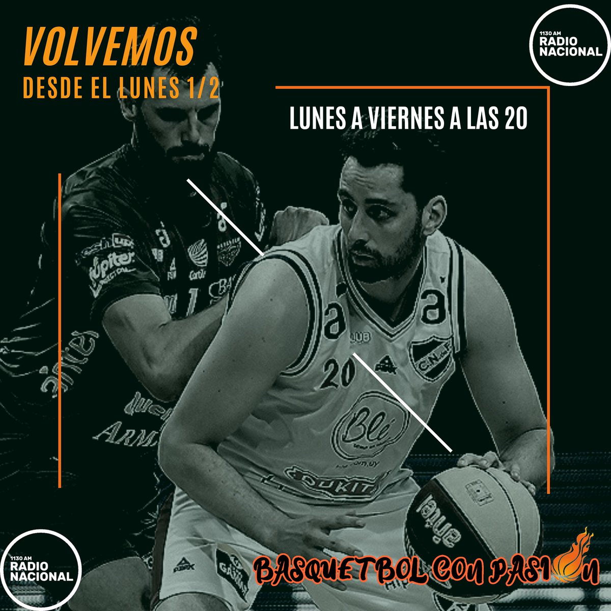 #Volvemos
A partir del lunes 1/2 desde las 20:00 por <a href="/lanacional1130/">Radio Nacional 1130 AM</a> estaremos haciendo #BasquetbolConPasión .