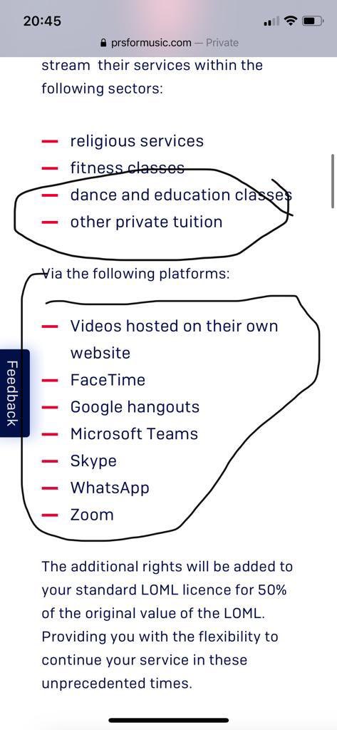 That quote is lift from  @WeAreTheMU website here: https://musiciansunion.org.uk/all-news-and-features/guidance-on-the-prs-online-event-licensing-tariff& links to this  @PRSforMusic site:  https://www.prsformusic.com/licences/using-music-online/limited-online-music-licence(See picture)Is that a bit morally bankrupt to(their words)“exploit an opportunity”to their own members right now?Nice?3/3