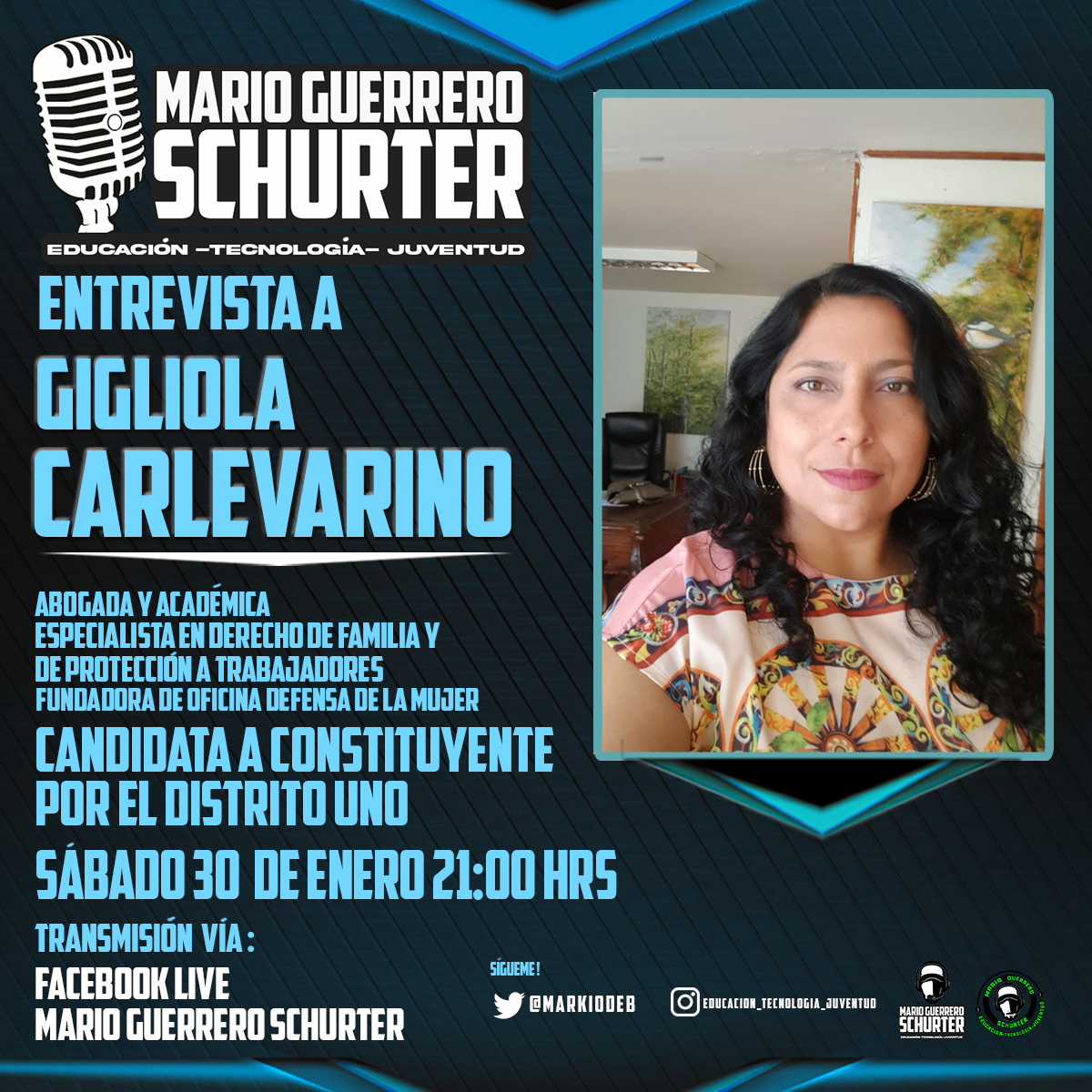 Te presentamos a Gigliola Carlevarino, Académica, Abogada y Candidata Constituyente quién es la entrevistada de este sábado 30 , link del live de fb en el perfil 😉.

#Arica  #Chile   #inclusión #activismo #entrevistas #interprete #lenguadeseñas  #educación #tecnología #juventud