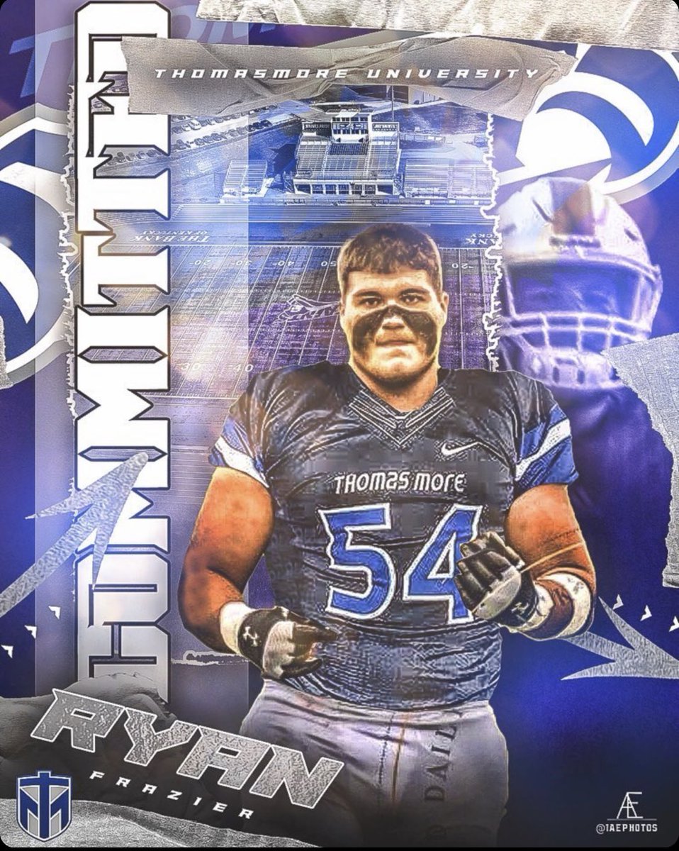 Ryan54Frazier's tweet photo. I am extremely excited to announce that I am fully 1000% committed to Thomasmore University #gosaints @CoachBZink @CoachNorwell @CoachStellmanTM @CoachFookes @TMU_Football @WoodfordFBall https://t.co/Rij9n9Mj0M