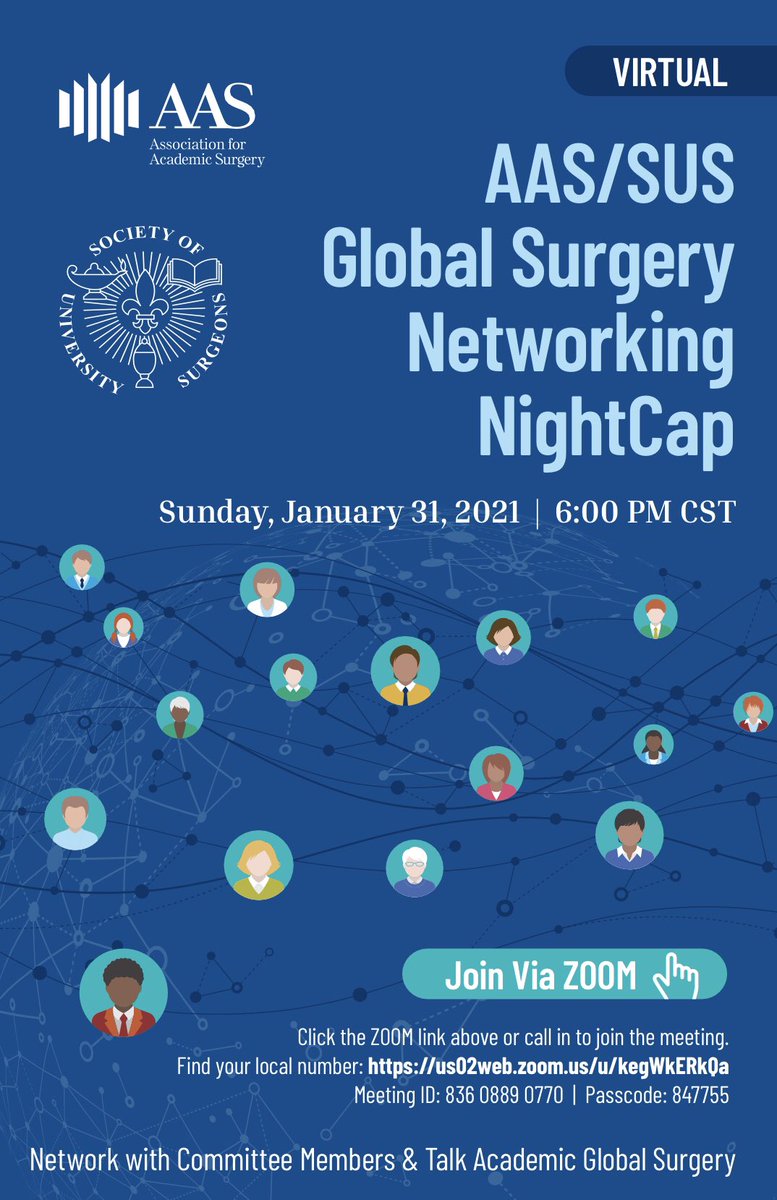 Calling all #globalsurgery folks!!!! Join us this Sunday for our first-ever VIRTUAL networking nightcap @AcademicSurgery #ASC2021