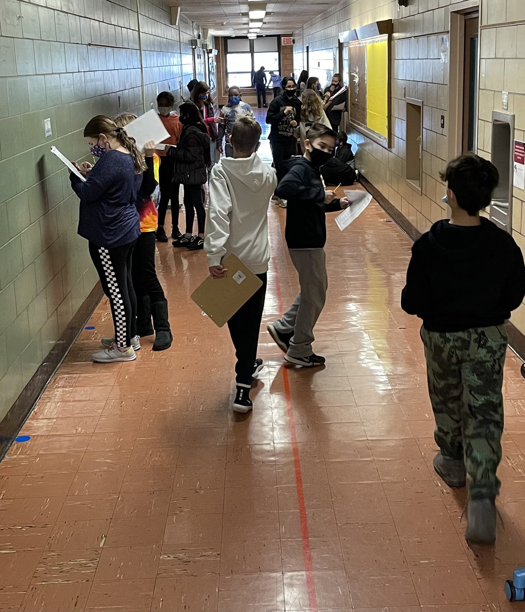 Playing a Clue-style whodunnit game to practice writing algebraic expressions, social distancing-style, by spreading out in the hallway. LOVE it when 6th graders say math is FUN! <a href="/MsWalters6th/">Ms. Walters</a> <a href="/WillowRoadVS13/">Willow Road School</a>
