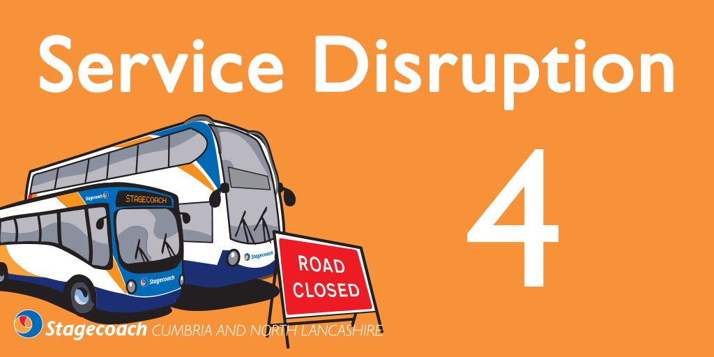 StagecoachCNL's tweet photo. #Lancaster #Service4 Owing to an emergency road closure on Damside Street service 4 is being diverted and will be unable to serve Lune Road or St Georges Quay. Full details can be found here https://t.co/wSd9hbQ7op https://t.co/xNuDv5sYnt