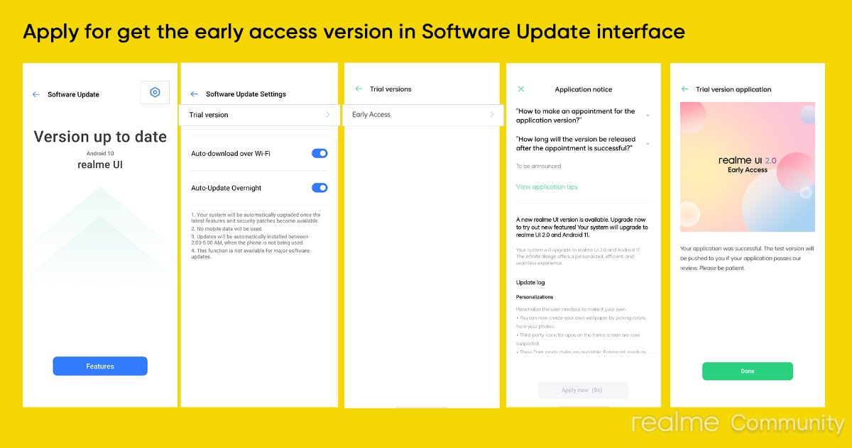 Realme UI 2.0 Android 11 early access for #realmeX3, #realmeX3SuperZoom,  #realme6,  #realmeX2, #realmeC12, and #realmeC15 announced

Settings ⇾ Software Update ⇾ Tap on the settings icon in the top right corner ⇾ Trial Version ⇾ Apply Now ⇾ Submit
#realmeui2 #android11