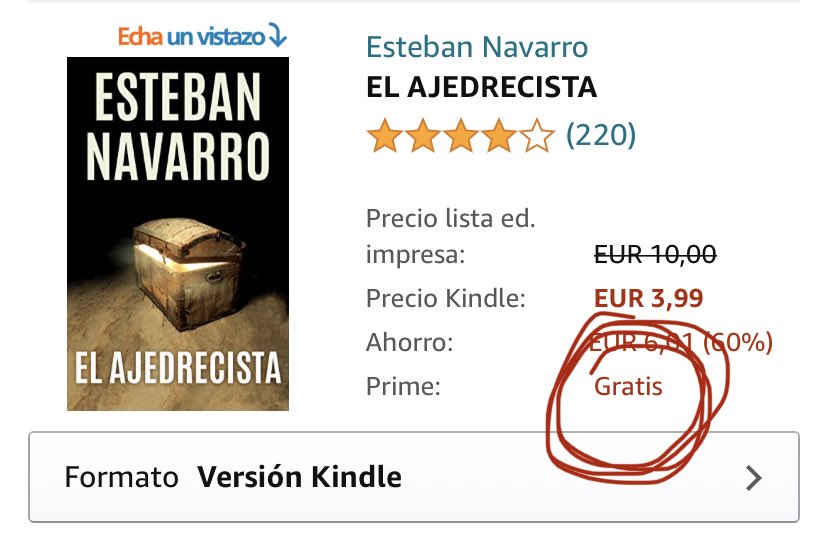 No me canso de recordar que disponen en Kindle de EL AJEDRECISTA gratis para las cuentas Prime. También quiero añadir que el hecho de que sea gratis no significa que sea malo, si no que yo he autorizado que durante unos días puedan disfrutar de esta novela a coste cero. ¿Un RT?