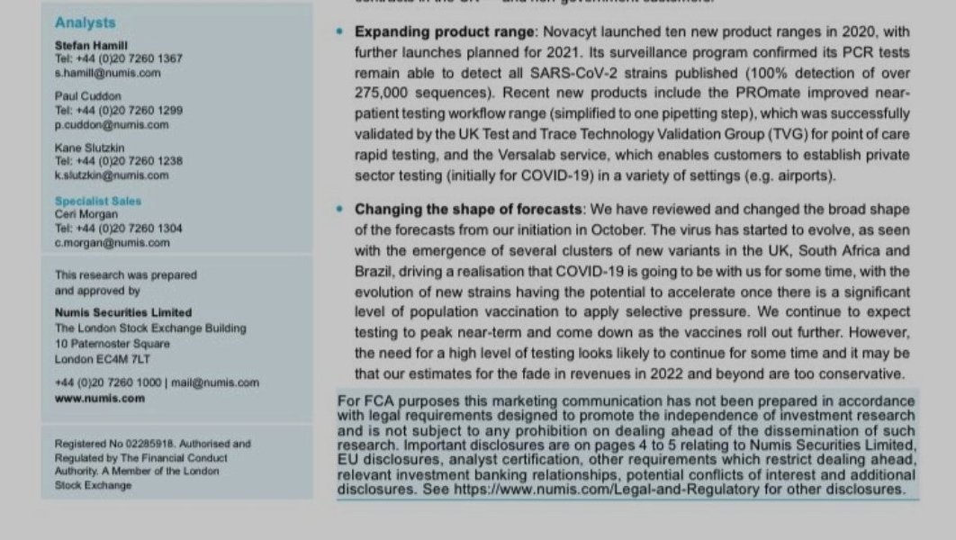  #NOVACYT  #NCYT  #ALNOV  #PRIMERDESIGNLTD  #NVYTFNumis posted yesterday, and remains very positive on Novacyt, has not changed its goals or its rating.It is too early to talk about a possible phase 2, it is under negotiation, but know that Promate was designed for that.