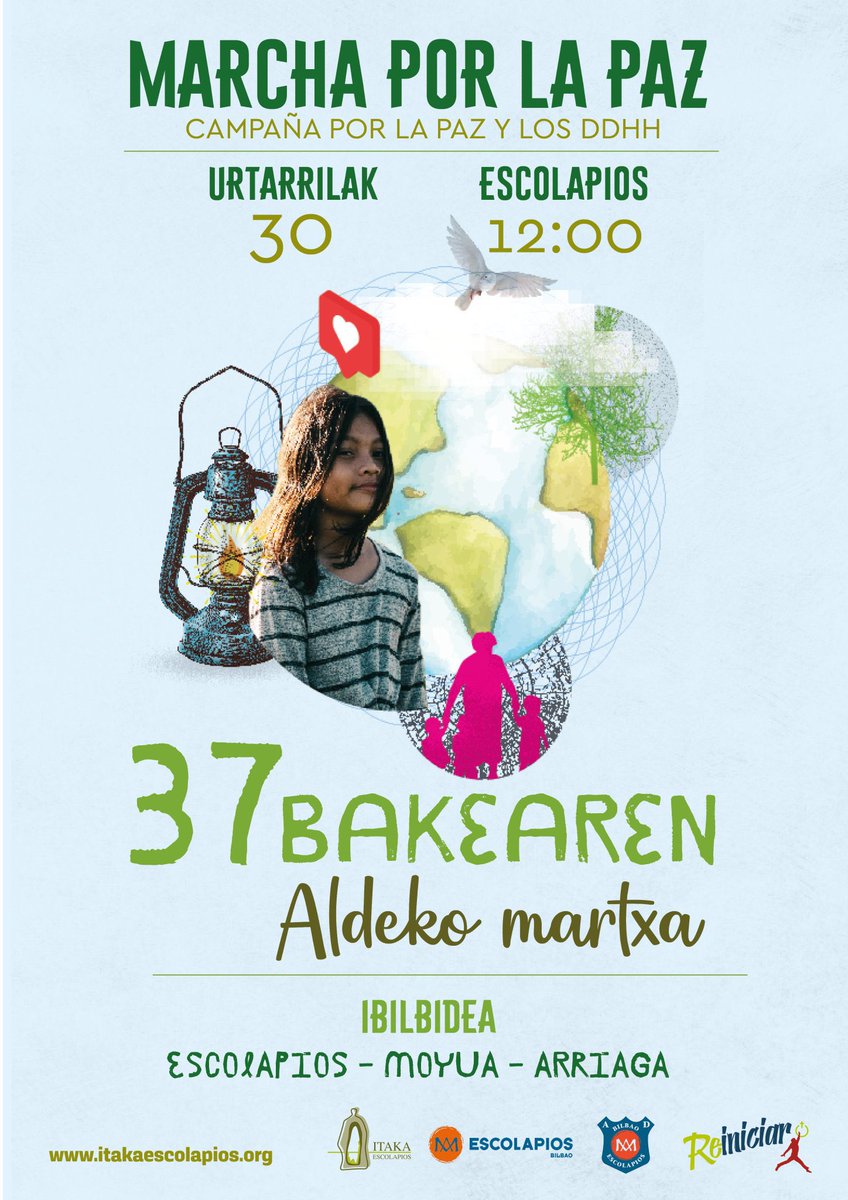 itakabilbao's tweet photo. Hoy #DiaDeLaPAzYlaNoViolencia celebraremos nuestra 37 Marcha por la paz saldremos a las 🕛 12:00 desde @EscolapiosBi ¡os esperamos! https://t.co/VND61yZQaQ