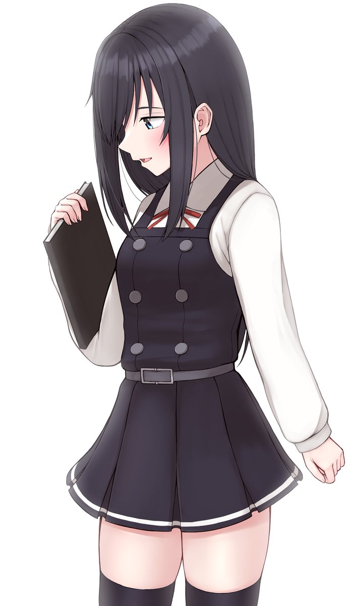 asashio (kancolle) ,asashio kai ni (kancolle) 1girl solo black hair long hair dress pinafore dress thighhighs  illustration images