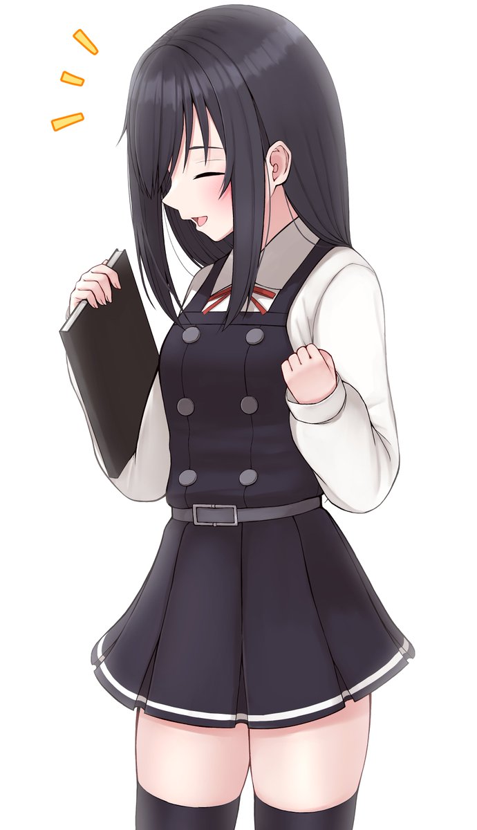 asashio (kancolle) ,asashio kai ni (kancolle) 1girl solo black hair long hair dress pinafore dress thighhighs  illustration images