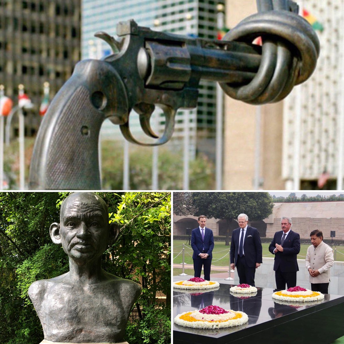 Remembering #MahatmaGandhi #Bapuji on his 73rd death anniversary #Luxembourg believes in the values of #multilateralism and #nonviolence 🇱🇺 🇮🇳 #KnottedGun sculpture gifted by the 🇱🇺 @gouv_lu to the #UN #MartyrsDay #Diplomacymatters #LUinIndia