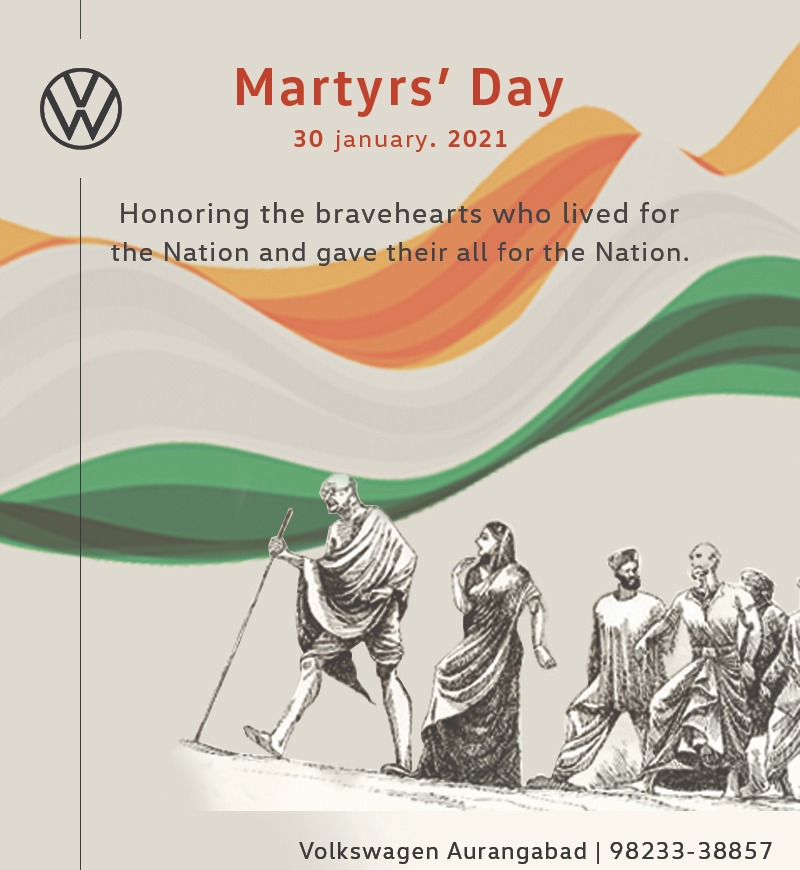 DhootMotors's tweet photo. Tribute to #MahatmaGandhi ji on his death anniversary. We salute him and countless other brave Indians who sacrificed their everything for the Nation.

#ShaheedDiwas
#MartyrsDay 

#Volkswagen #VolkswagenDhootMotorsAurangabad https://t.co/gRjXnKoPSe
