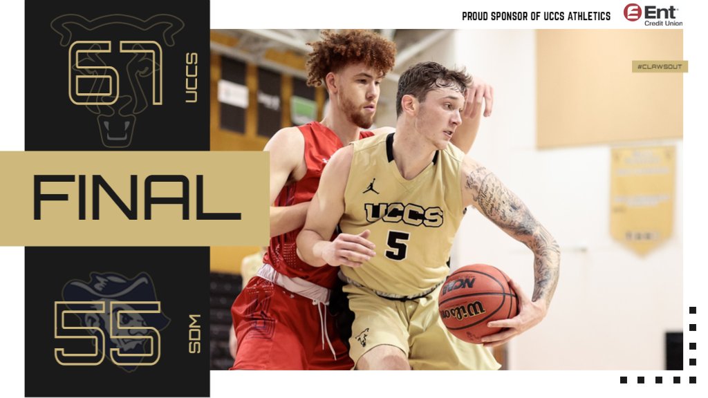 UCCS Wins! <a href="/UCCSMBB/">UCCS MBB</a> takes down @RockerAthletics by a final score of 67-55! Wyatt Dolberry led all scorers with 19 points, followed by Alijah Comithier with 16! UCCS hosts Black Hills State on Monday at 5:30 p.m.
#ClawsOut #GoMountainLions #RMACmbb