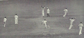 Loader and Statham push and swing for six more runs. And then the former takes the aerial route. The substitute on for Funston is Tayfield’s brother Arthur. And he holds the catch in attitude of prayer.