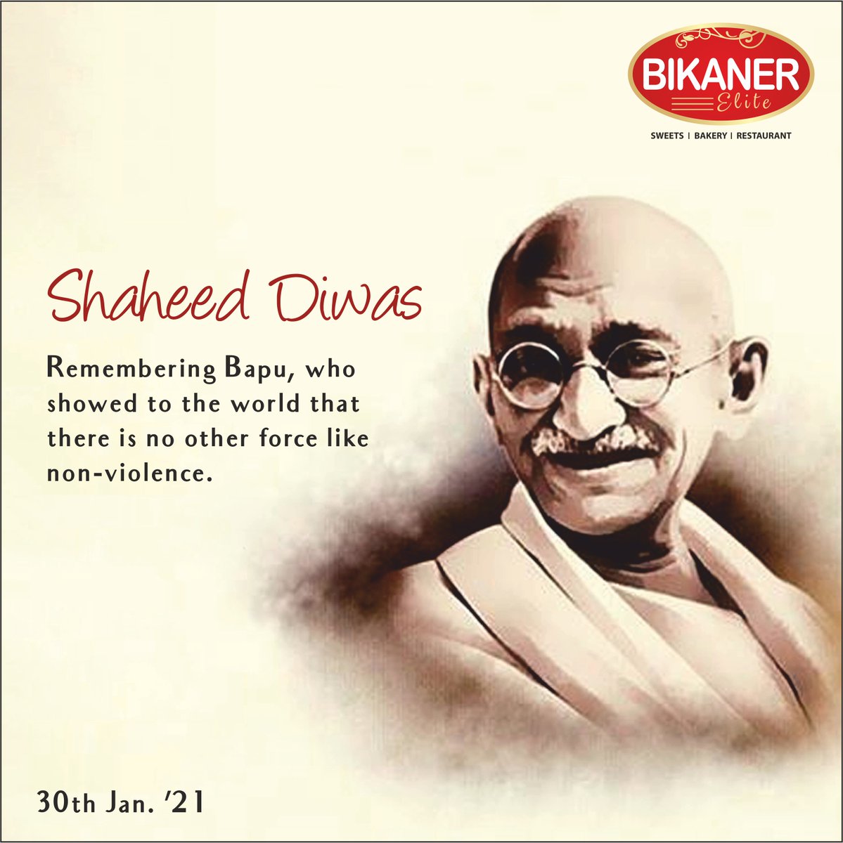 BikanerElite's tweet photo. Today, let us remember Gandhi Ji, our Father of the Nation, with great respect. He showed to all that the non violence and truth have the power to overcome the most difficult of situations. 
.
.
.
#ShaheedDiwas #MartyrsDay #FatherOfTheNation #MahatmaGandhi #Gandhiji #BikanerElite https://t.co/To2n4JgNwE