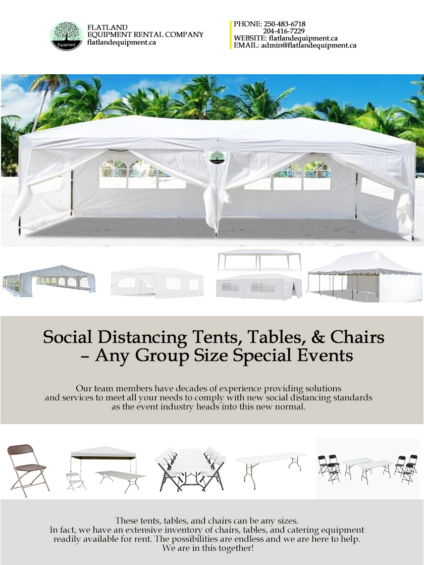 Social Distancing Tents, Tables, & Chairs – Any Group Size Special Events

Contact us now at 250-483-6718 or 204-416-7229 and get what equipment that you need! 

#langley #kelowna #winnipeg #makeupmirror #filmmaking #events #makeupmirrors