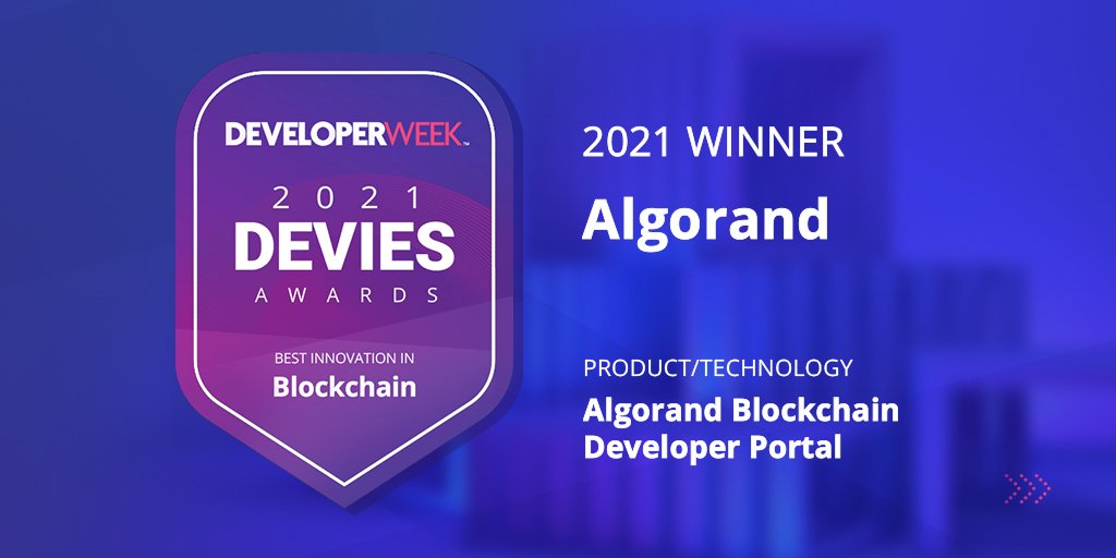 algotardo's tweet image. #Algorand named winner of #DeveloperWeek&apos;s 2021 #DEVIES Award for best innovation in #blockchain

$ALGO #algorand @Algorand 

developerweek.com/awards/