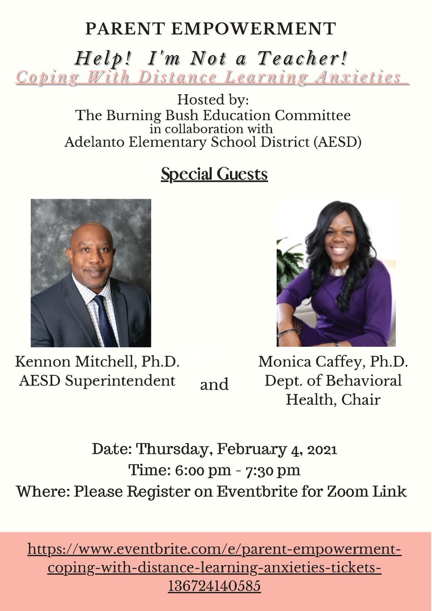 Come and learn how to deal with the anxiety of distance learning. Dr. Mitchell is a knowledgeable and excellent speaker.
