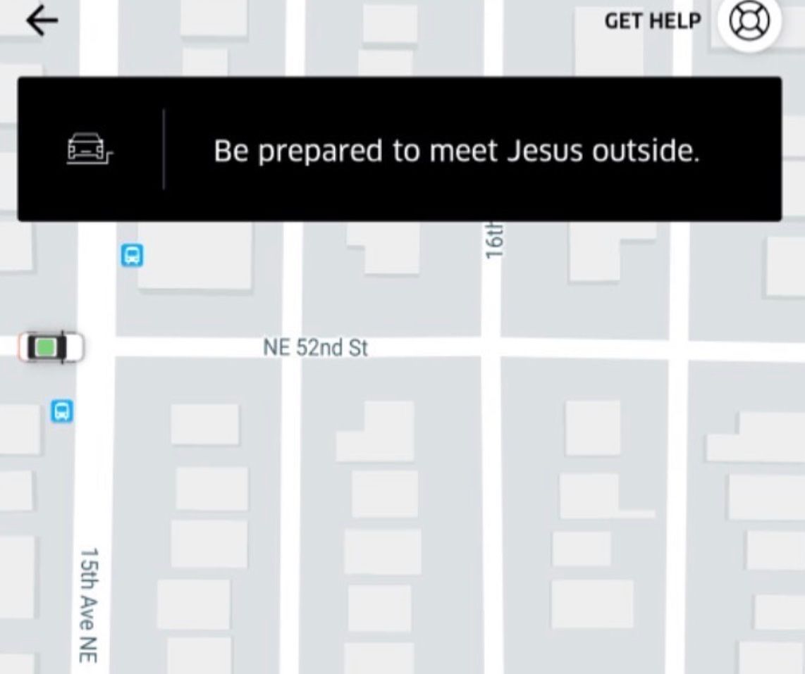 CauseWereGuys's tweet photo. I think my Uber driver just threatened me https://t.co/BkFwXtxThT