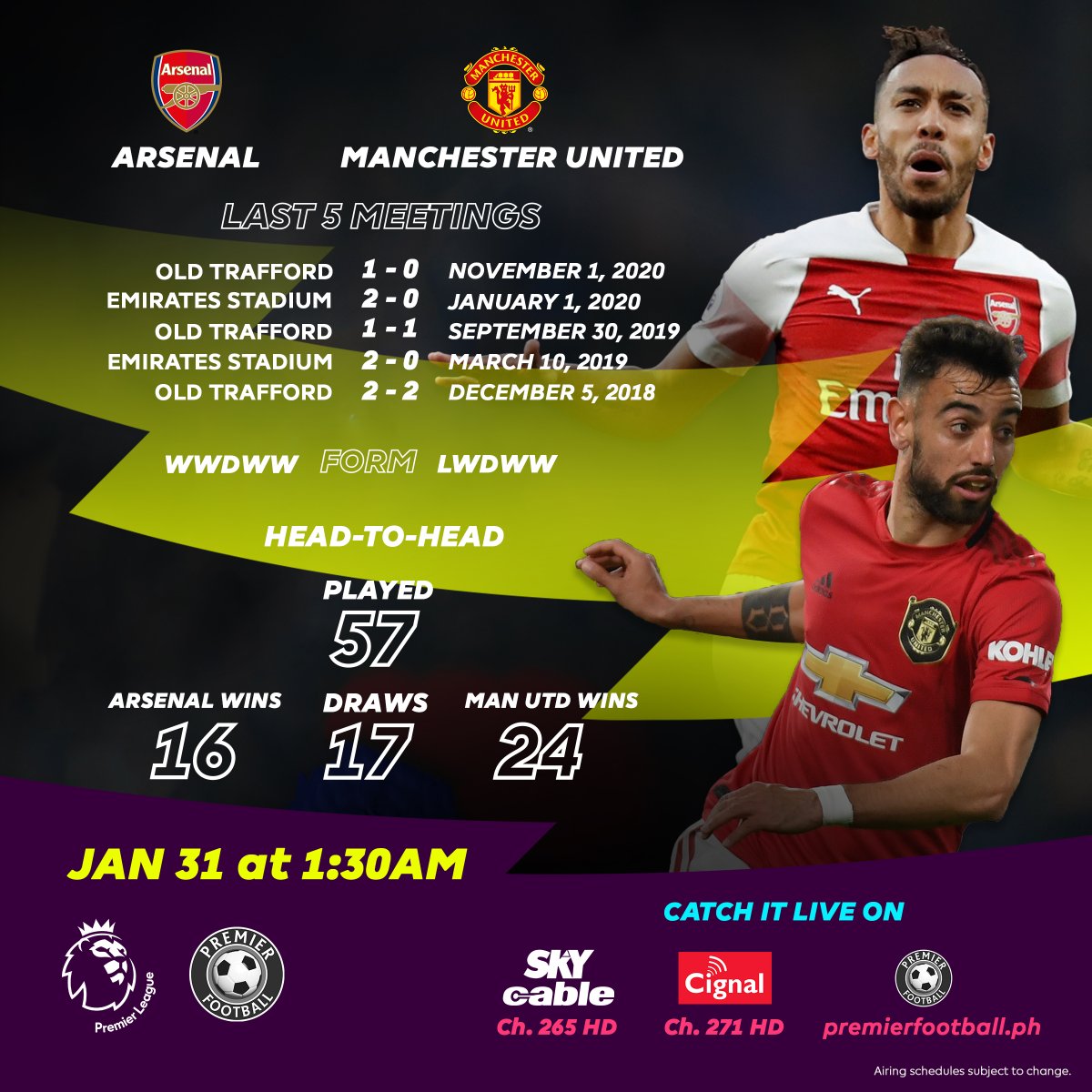 PremierFBPH's tweet photo. Mikel Arteta will be the 4th manager to win his first three Premier League matches against Man Utd.
Man Utd hopes to avoid losing three consecutive away games against Arsenal.
SkyCable (Ch 265)
Cignal (Ch 271)
https://t.co/99Pv7VuTJP
#ARSMUN #PLonPF #WeAreOneTeam #COYG #GGMU https://t.co/0kyzG5tlcL