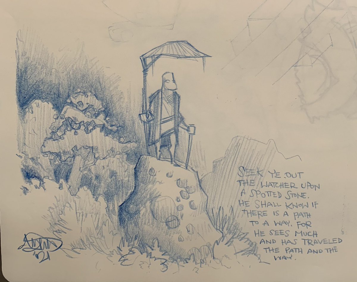 inkutah's tweet photo. Path watcher.  Wrote a bit with this one.  Back to just the #bluepencil in the good old #moleskine sketchbook.  #bedtimesketch https://t.co/ukZnMn9vD8