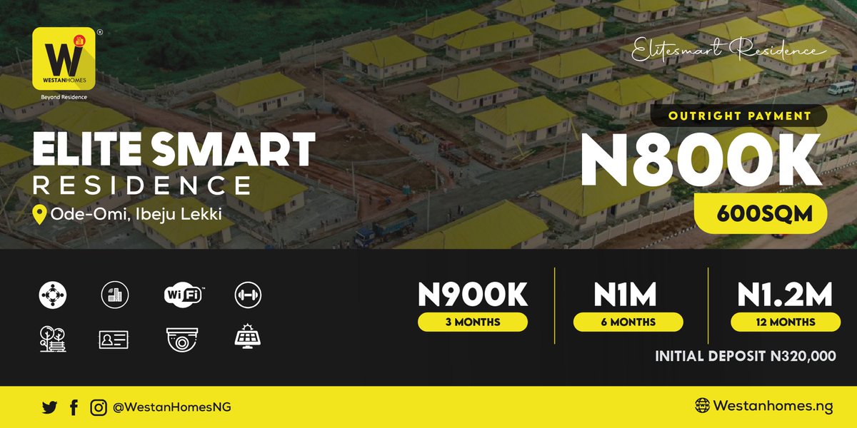 Invest in Elite Smart Residences, Ibeju Lekki.Listing:  https://westanhomes.ng/listing/2/elite-smart-residences/Video: Title: Registered Survey.Installment plans available up to 12months.WhatsApp link:  http://bit.ly/35cz47v&nbsp;