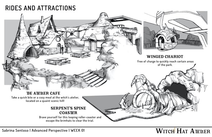 Ongoing school project for a Witch Hat Atelier theme park, here's some snippets of it so far! 
