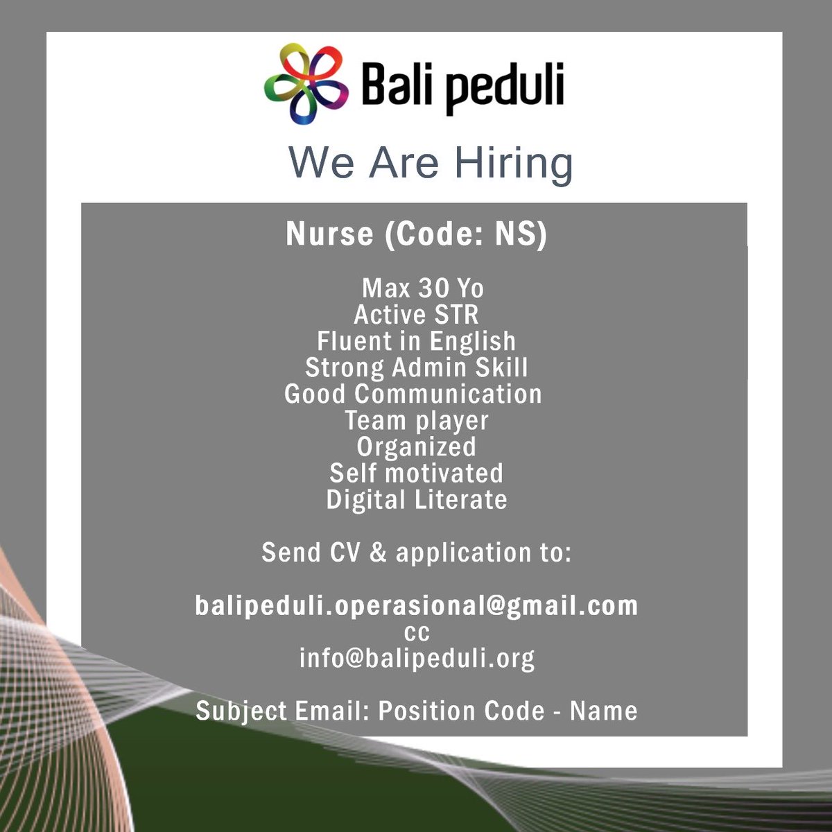 balipeduli's tweet image. Come join our dynamic and dedicated team!
