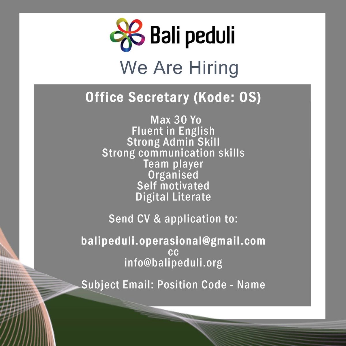 balipeduli's tweet image. Come join our dynamic and dedicated team!