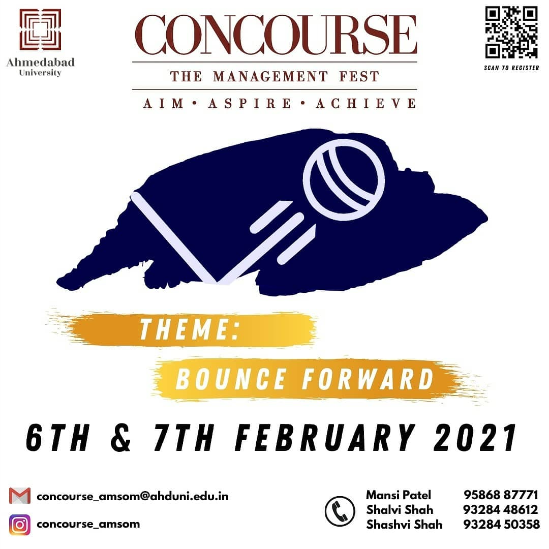 AhdUniv's tweet image. Presenting Amrut Mody School of Management's flagship festival #CONCOURSE' 21 (February 6 and 7, 2021). A meeting place for budding business people and managers of tomorrow. For more details head over to @concourse_amsom
Registration Link:  bit.ly/3mQCxzQ
#ManagementFest