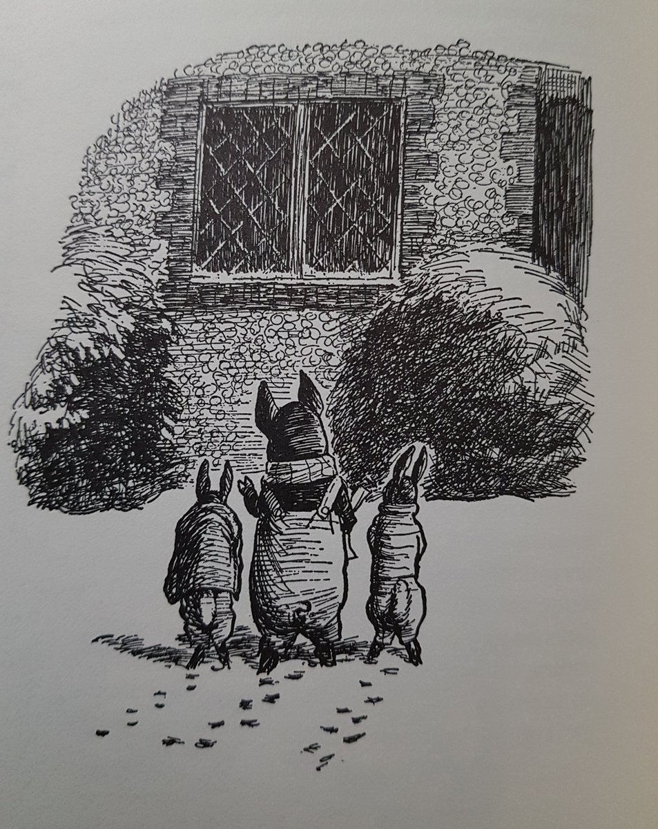 Preparing to sing carols outside Mr. Stone’s Lodge, Peter, Benjie and Bertie are wrapped up as warm as they can be whilst still retaining those anthropomorphic states for the reader. There is something intimately childlike in their pose and gestures (3/4)