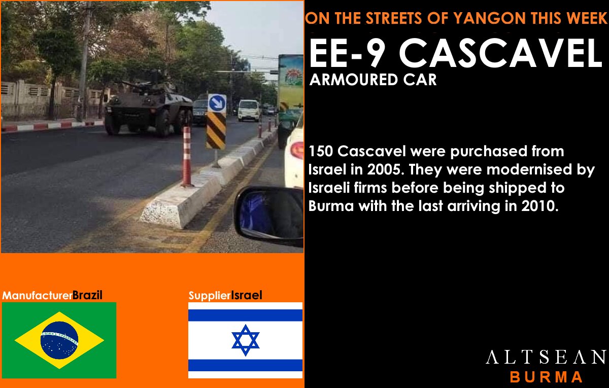 (4) EE-9 Cascavel - armoured car from  #Brazil also sourced by  #Tatmadaw from  #Israel.